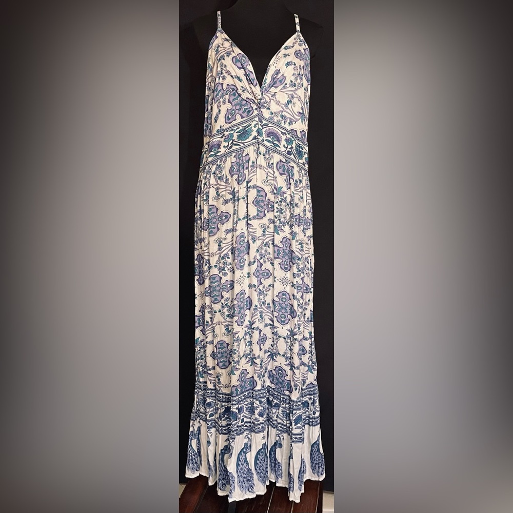 Peacock Print Maxi Dress NWOT